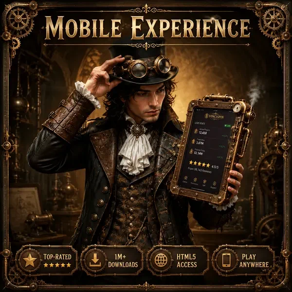Jonge Da Vinci die de VinciSpin mobiele app onderzoekt op zijn stoomgedreven tablet-apparaat